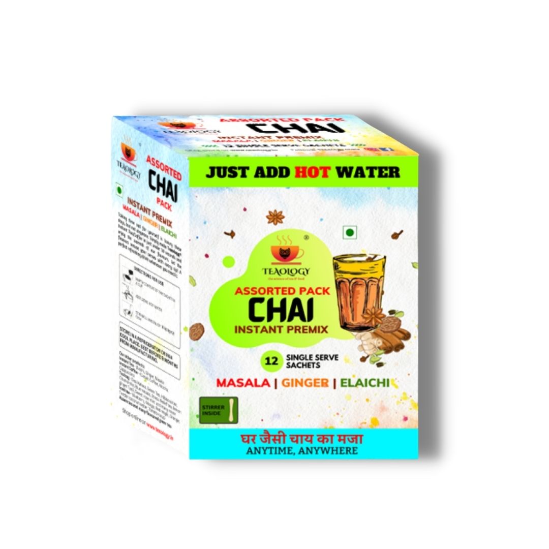 Assorted Chai Premix (12 Sachet) : Pack of Masala, Elaichi & Ginger flavour